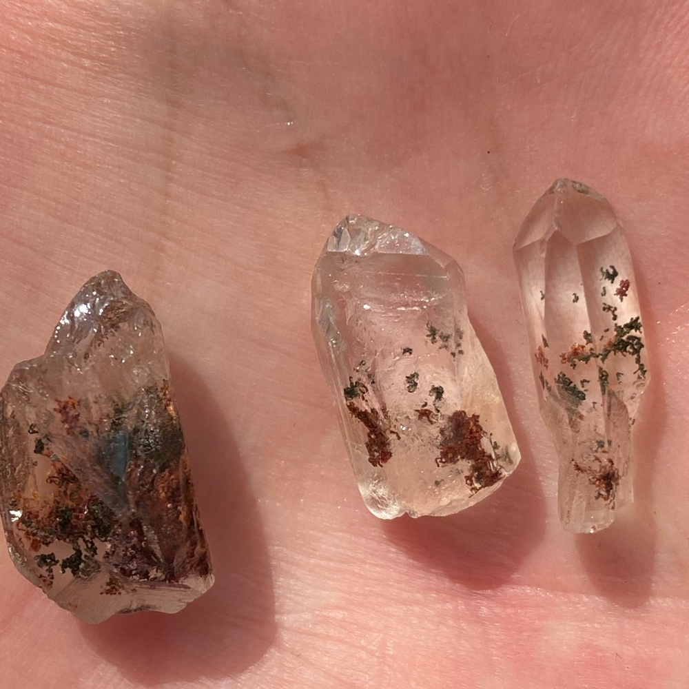 Set of three AA++ quartz crystal with inclusions